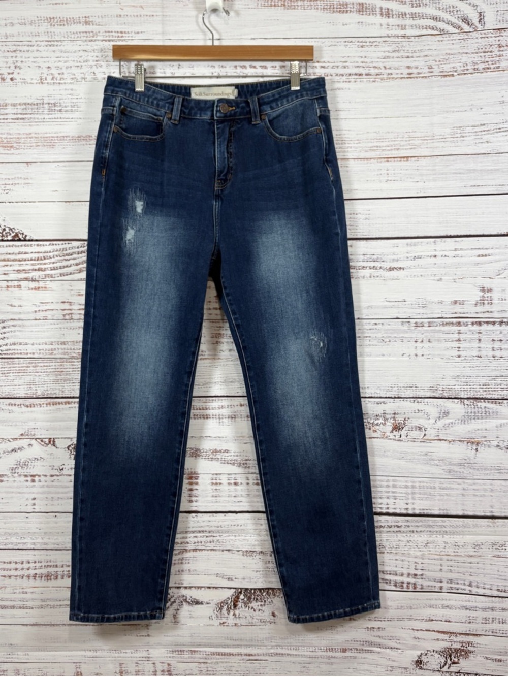 Soft Surroundings Distressed Straight Leg Medium Wash Jeans